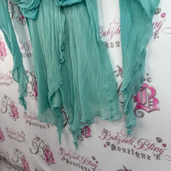 Guess top y2k fairy whimsy whimsical shirt blouse Sheer Teal Long Sleeve Top - Picture 3 of 15